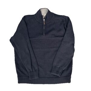 LL Bean Knit 1/4 Zip Sweater Mock Neck 287736 Men’s Size Large Navy Blue Cotton
